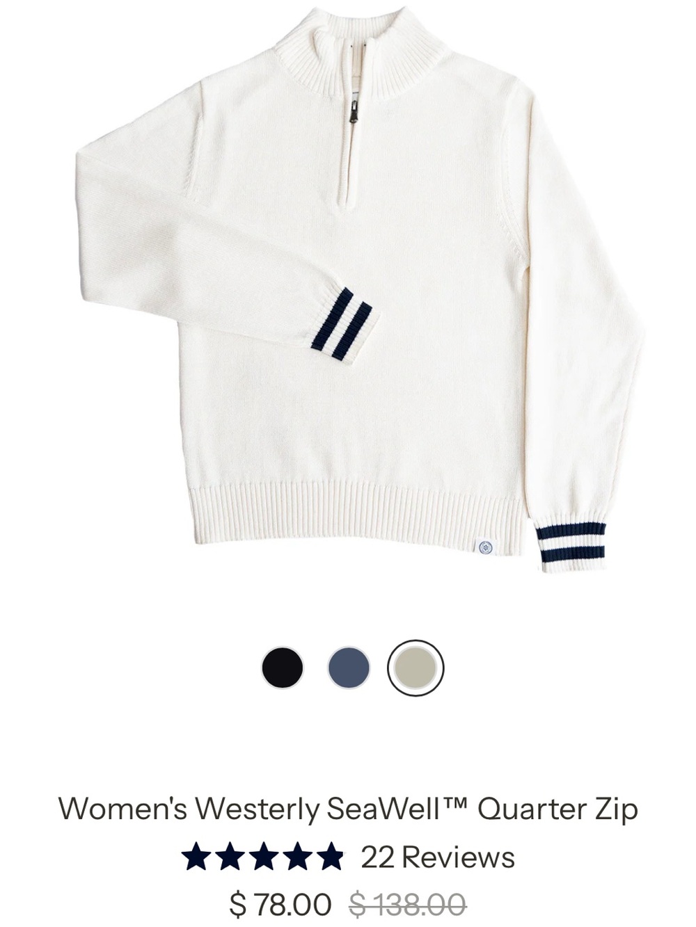 Women's Long Wharf Supply Co. Cream Quarter Zip Sweater NWT